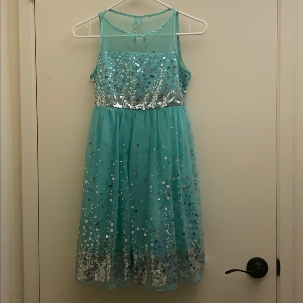 Girls turquoise sequin dress